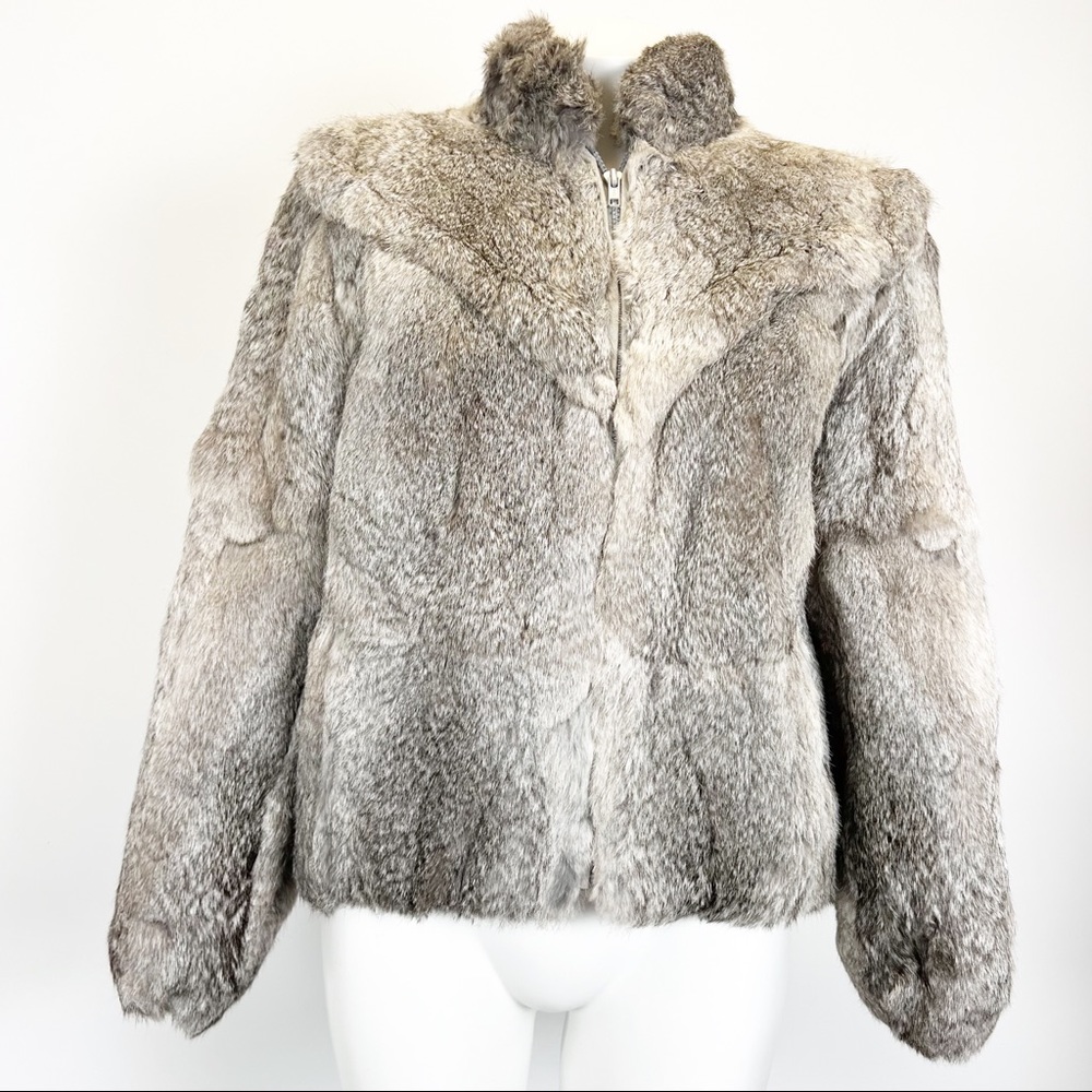 Vintage rabbit fur natural gray Beeman’s bomber style jacket